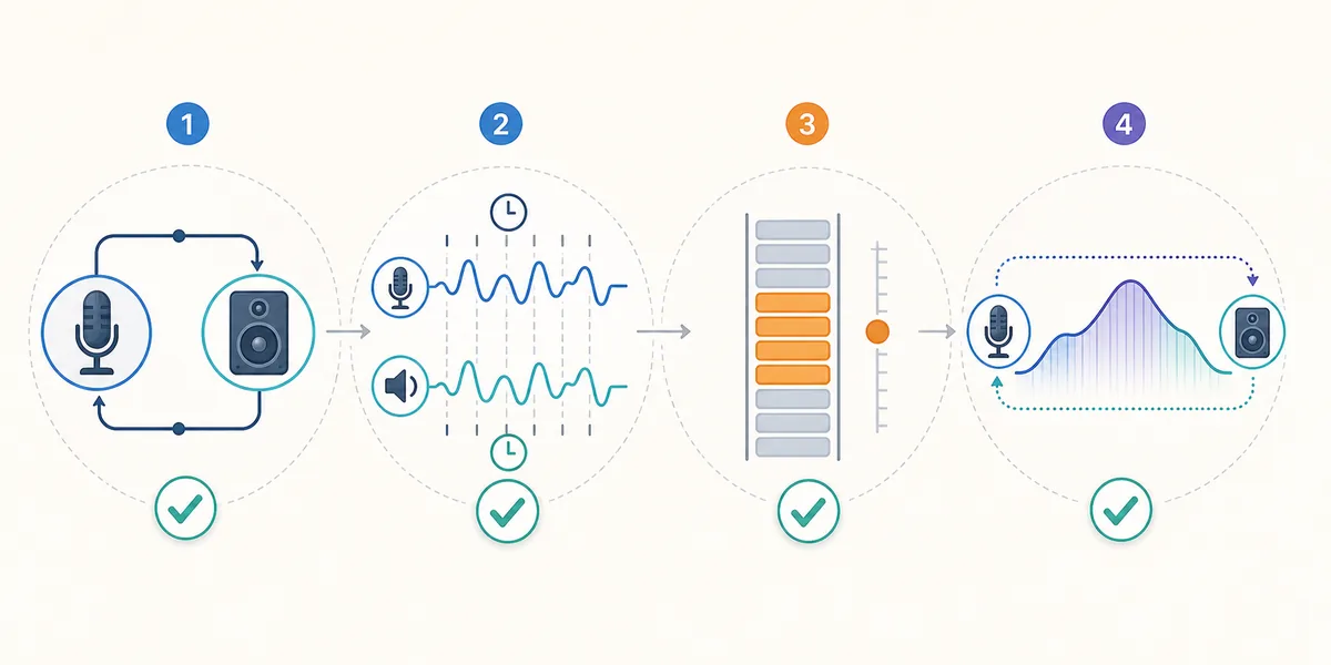 Editorial four-step measurement check showing endpoint, level, channel, and sweep verification
